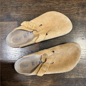 Birkenstock Light Brown Suede Slip-On Clogs